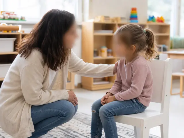 Anaokulunda öğretmenle sakin iletişim kuran okul öncesi çocuk