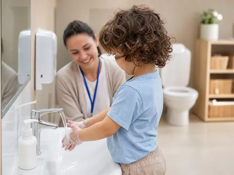 Anaokulunda tuvalet eğitimi rutinine alışan okul öncesi çocuk