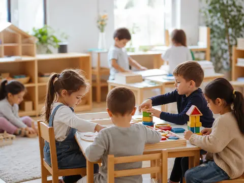 Anaokulunda grup oyunu sırasında sosyalleşen okul öncesi çocuklar